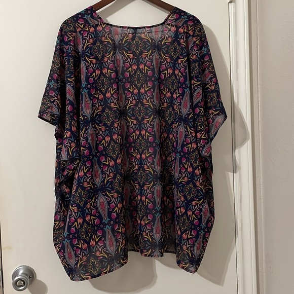 Xhilaration Floral Kimono Cardigan Womens XS Black Open Front Sheer Summer Cover - Picture 2 of 6
